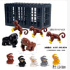 A set of six African wildlife animal building blocks in various colors and sizes.