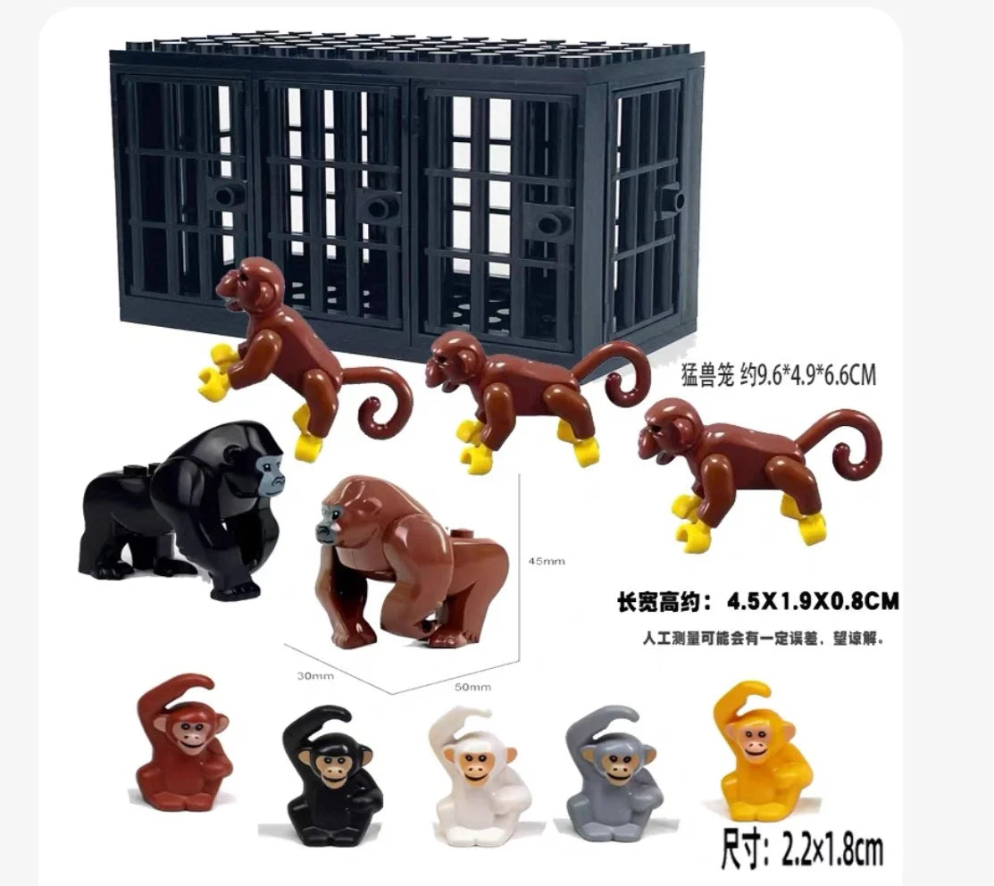 A set of six African wildlife animal building blocks in various colors and sizes.