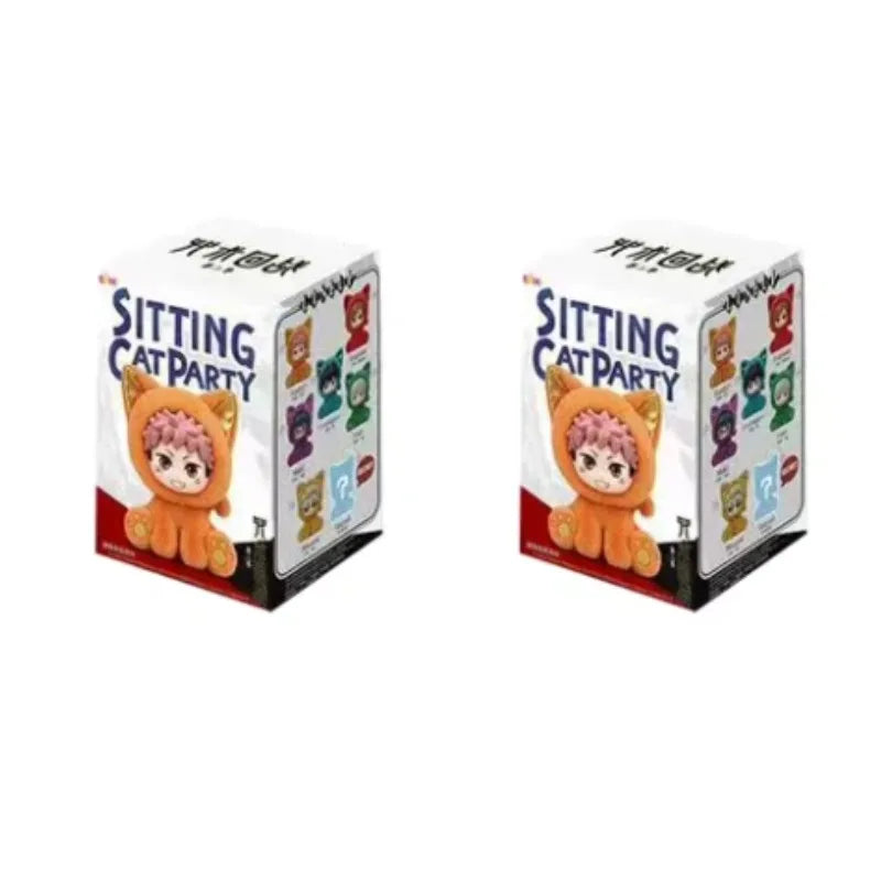 A set of Sitting Cat Party collectible figures in blind boxes featuring characters from Jujutsu Kaisen