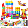 A collection of colorful magnetic building blocks, fishing toys, dominoes games, and a refrigerator.