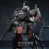 A detailed model kit of the FENRIR A6 Assault Type modular mecha in dark gray and red colors.