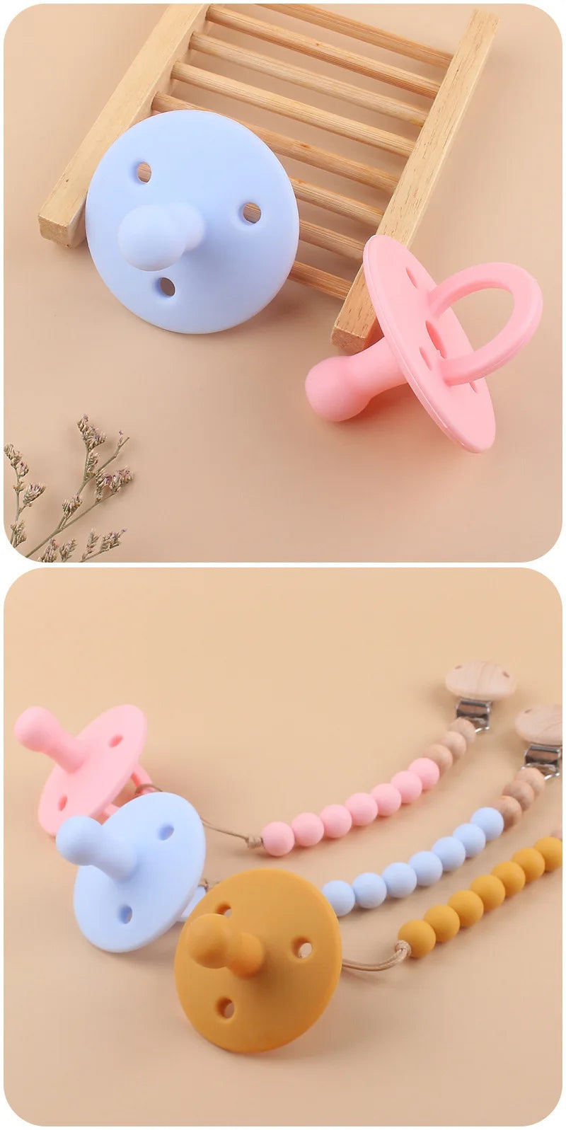 Soft Silicone Baby Pacifier with Clip Chain