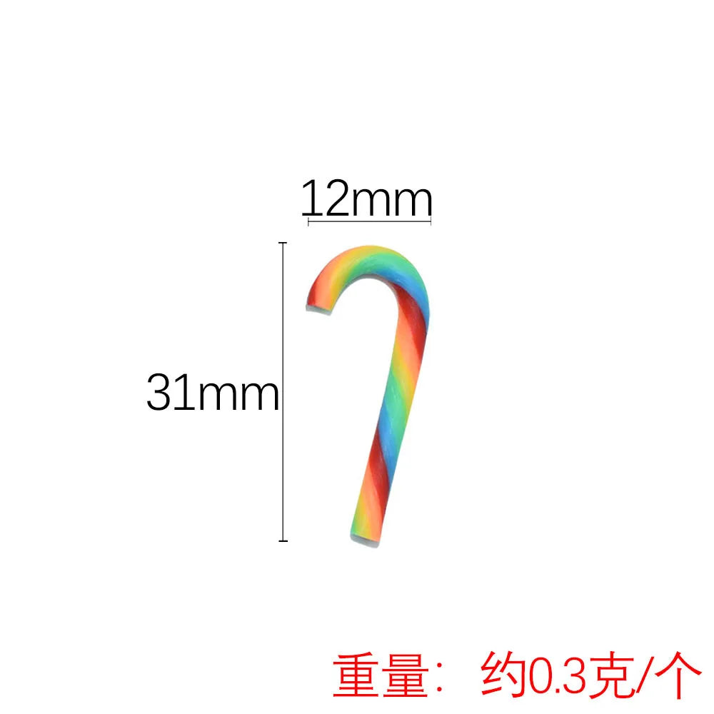 A colorful polymer clay marshmallow charm shaped like a curved hook, measuring 12mm in height.