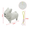 White soft plush rabbit stuffed toy with a yellow hanging loop and pink ring.