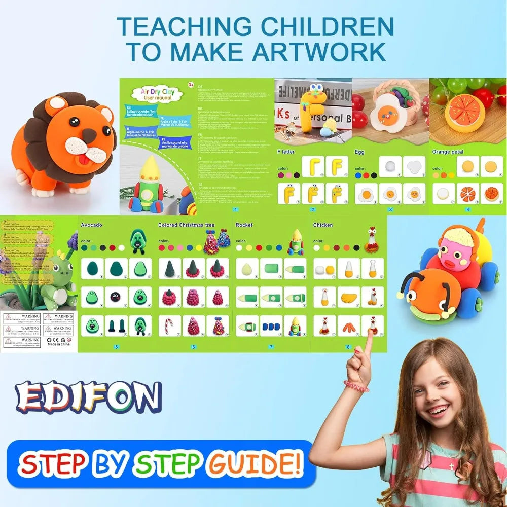48-Color Air Dry Modeling Clay Set with Tools for Kids