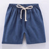 Navy blue kids cotton-linen summer shorts with a light beige drawstring waist