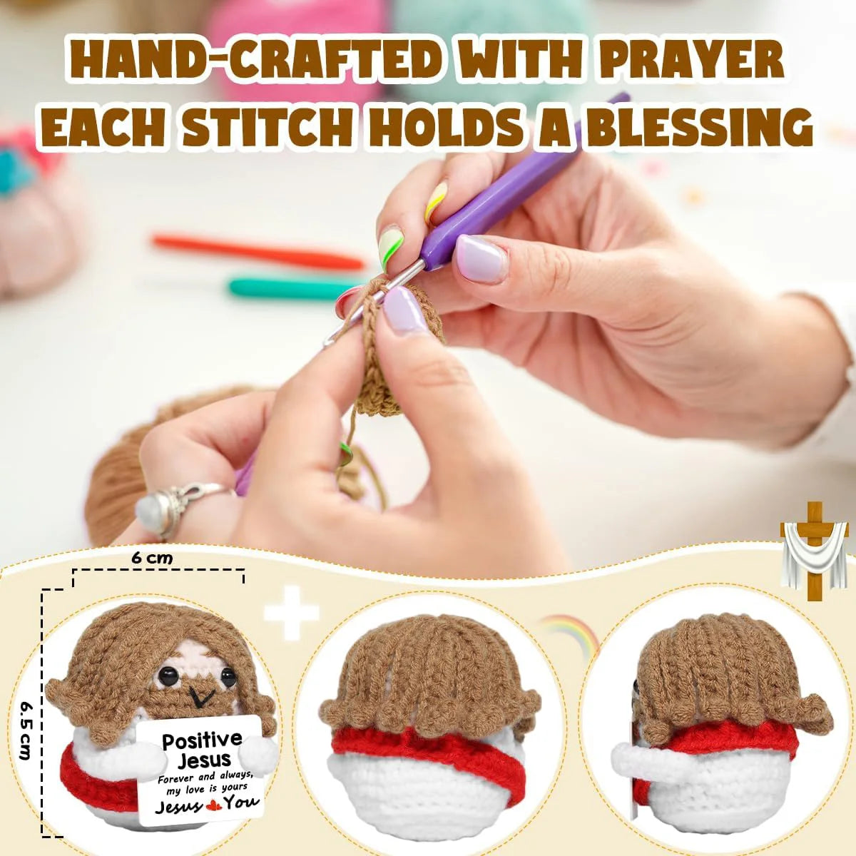 Handmade Crochet Emotional Support Jesus Doll with Card