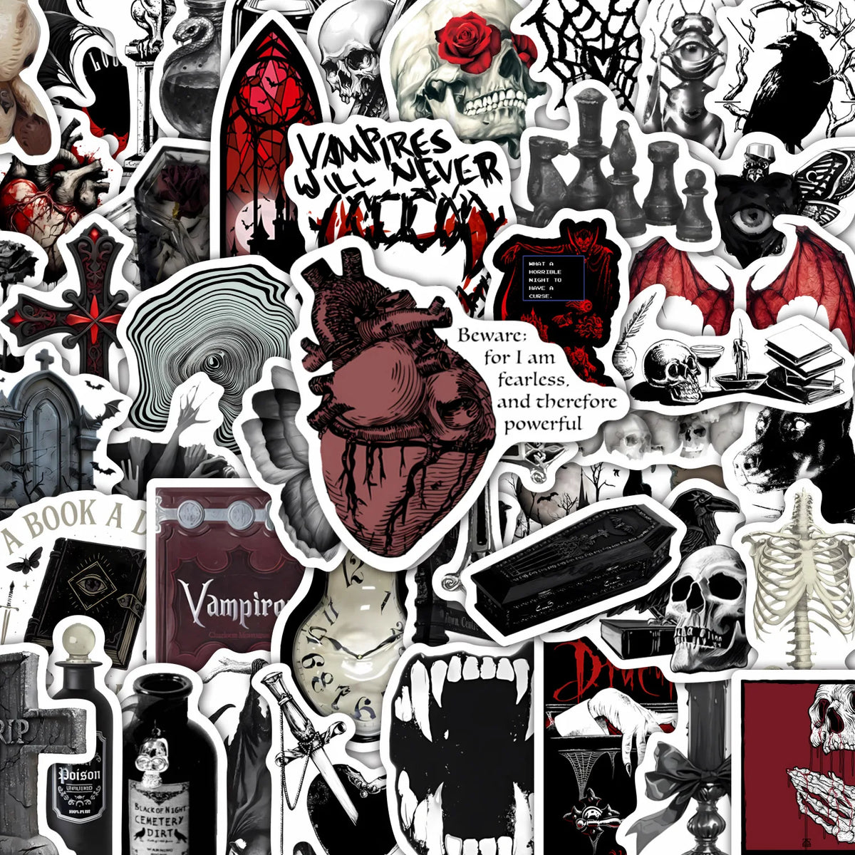 Vampire Gothic Sticker Pack - 50 Waterproof Decals for Laptops, Phones & Skateboards