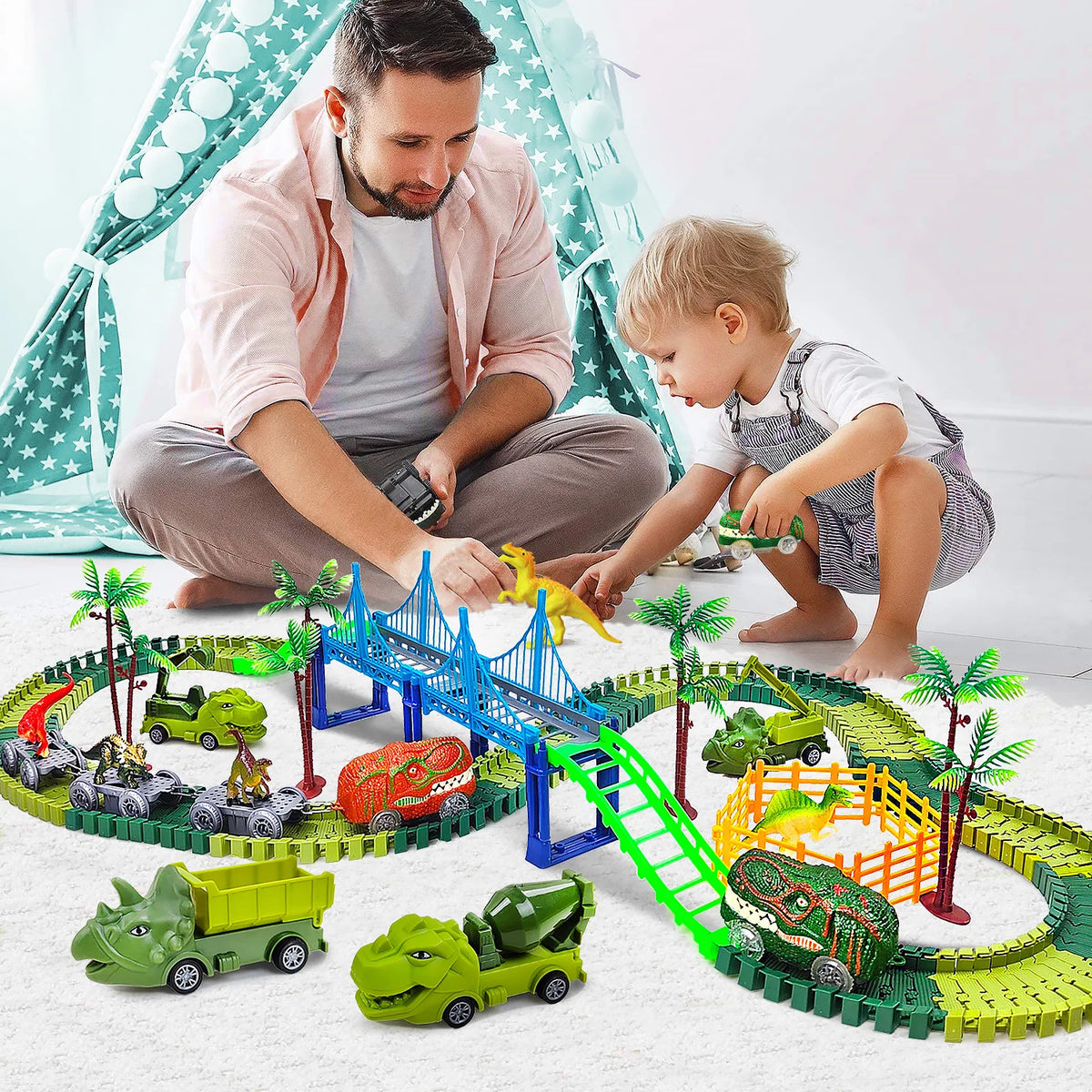 Dino Race Track Toy with Electric Climbing Car