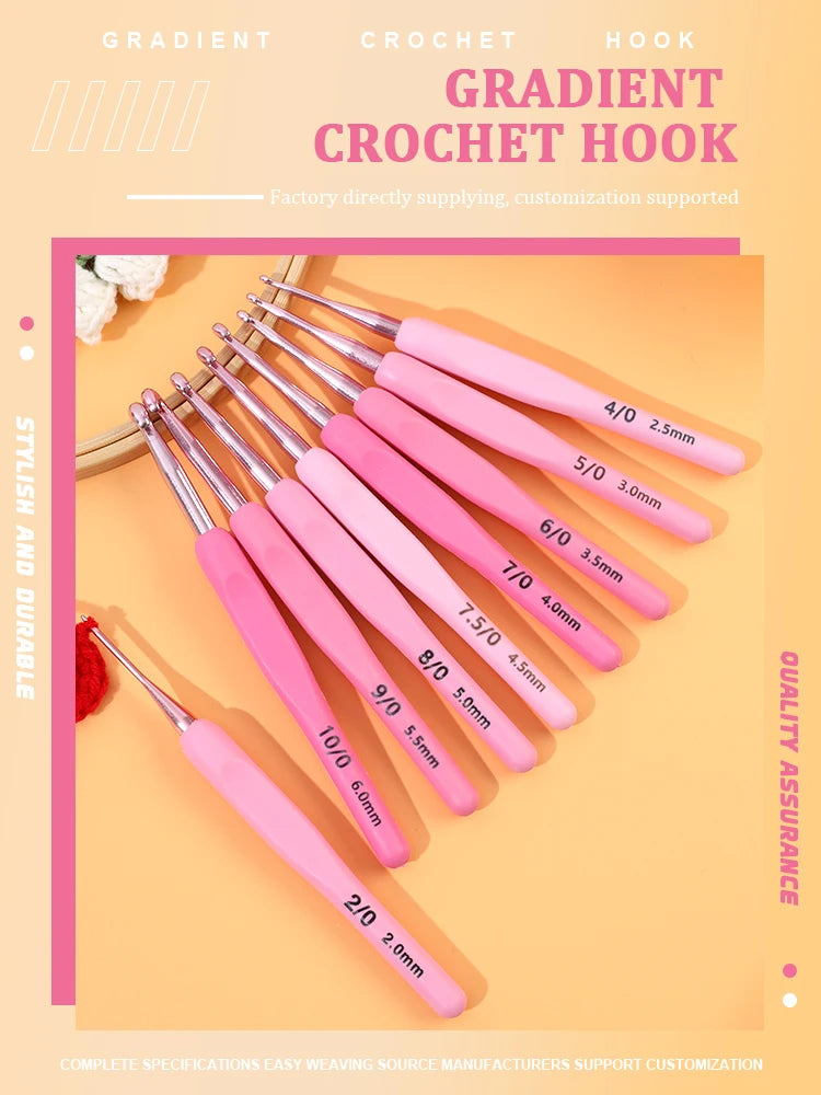 Pink Aluminum Crochet Hook Set – 9 Sizes (2.5–6.0mm)
