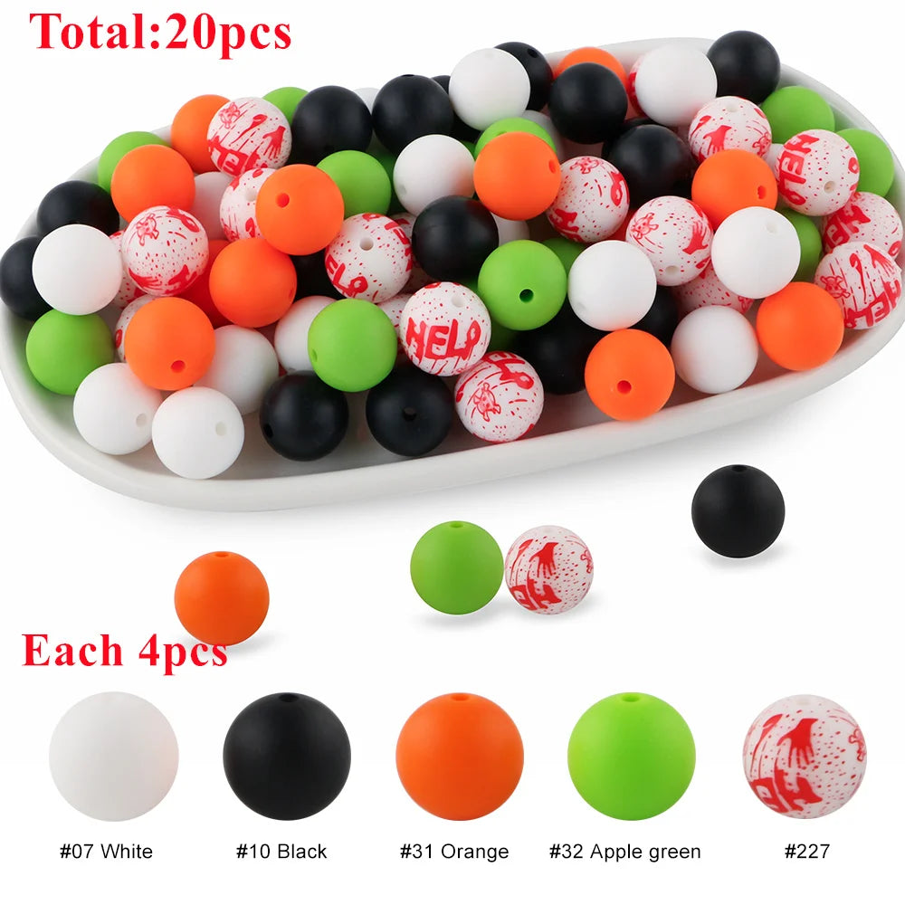 15mm Printed Silicone Beads Value Pack – 20 Pieces for DIY Jewelry & Crafts