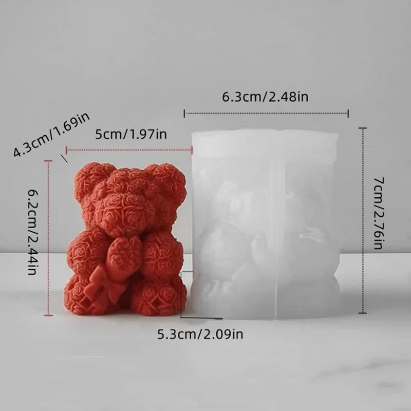 3D Rose Love Bear Silicone Mold for Candles, Soap, and Resin Crafts
