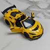 Yellow 1:32 scale diecast supercar model with pull-back action and opening doors