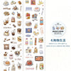 A set of coffee and bakery themed masking tape featuring various food items and drink illustrations.