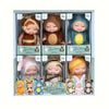 A set of three adorable animal-themed mini reborn baby dolls in various poses and outfits for pretend play