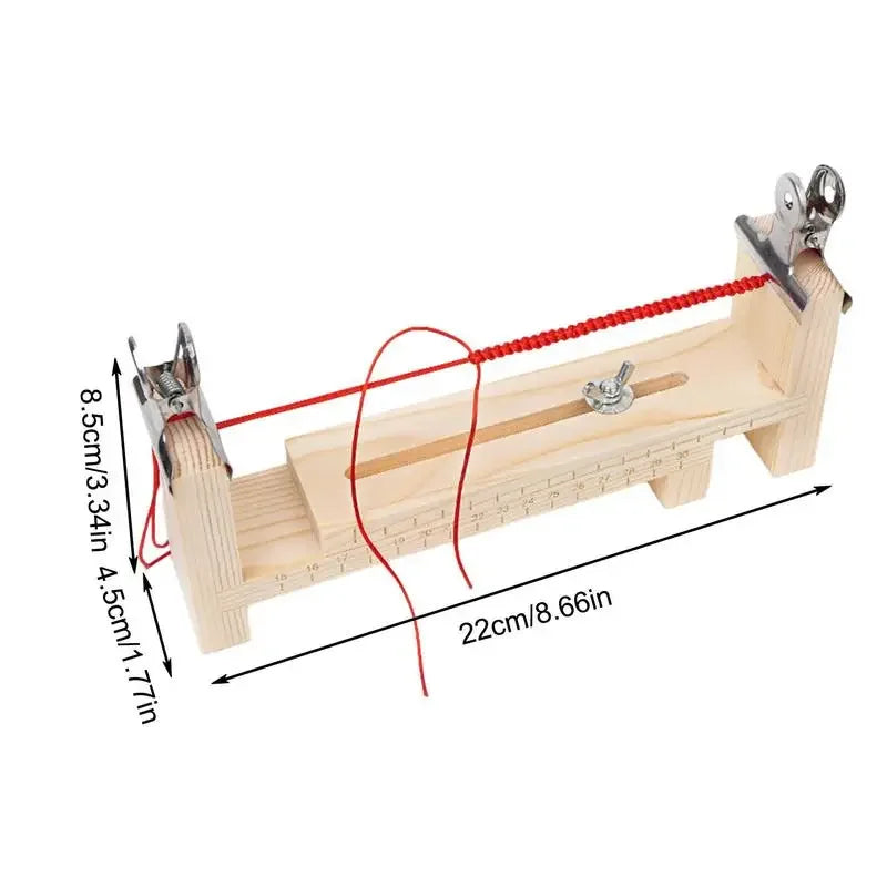 Adjustable wooden bracelet weaving jig with clips used for crafting and jewelry making