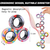 Set of three magnetic fidget spinning rings with various colors and designs for stress relief