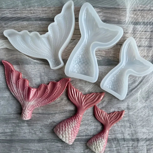 Moules en silicone blanc et rose en forme de queues de sirène pour la décoration de gâteaux