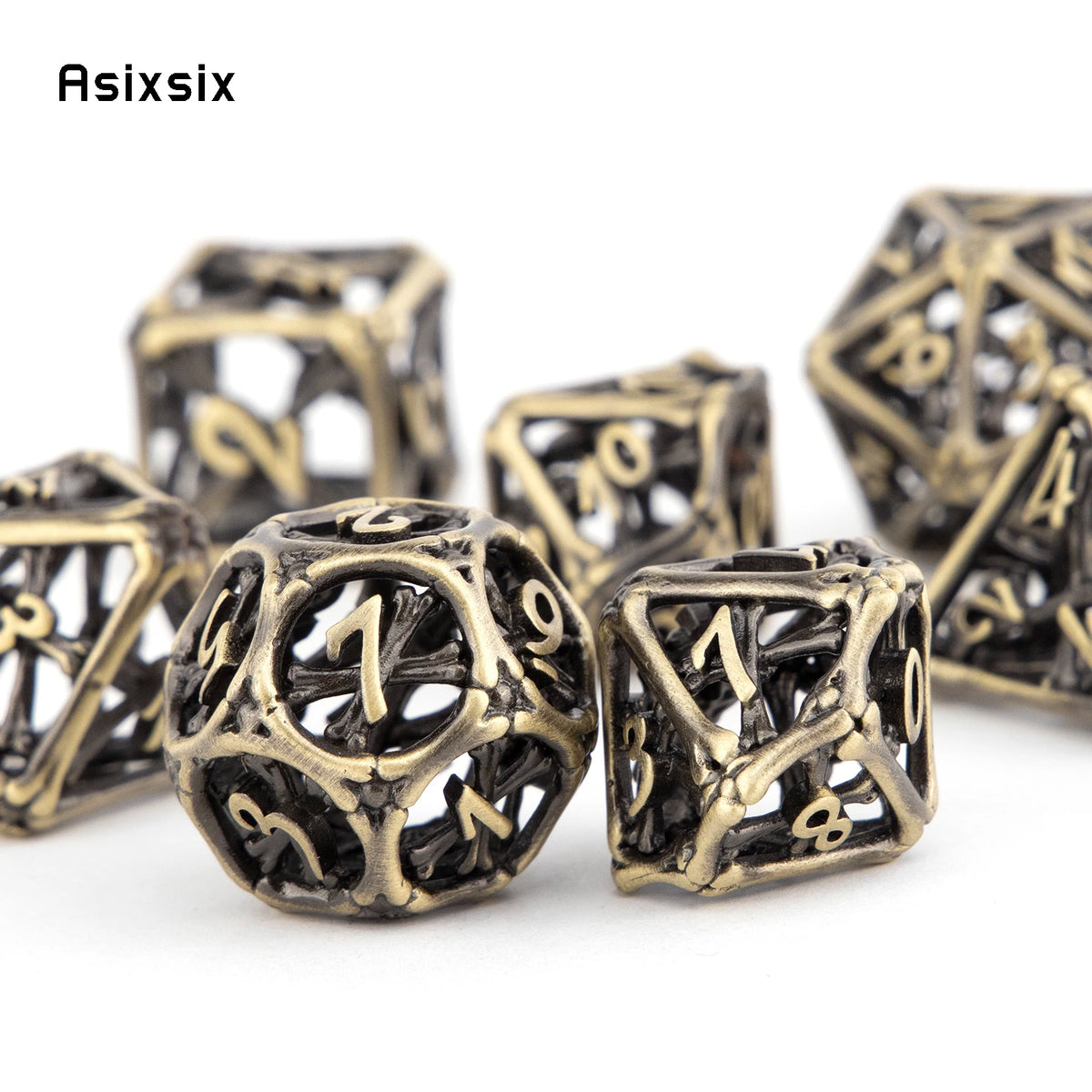 Yellow Hollow Metal Polyhedral Dice Set for RPG and Tabletop Games