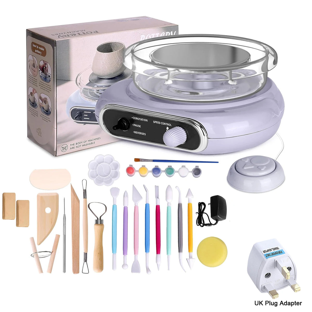 Compact Pottery Wheel Craft Kit with Tools and Paints