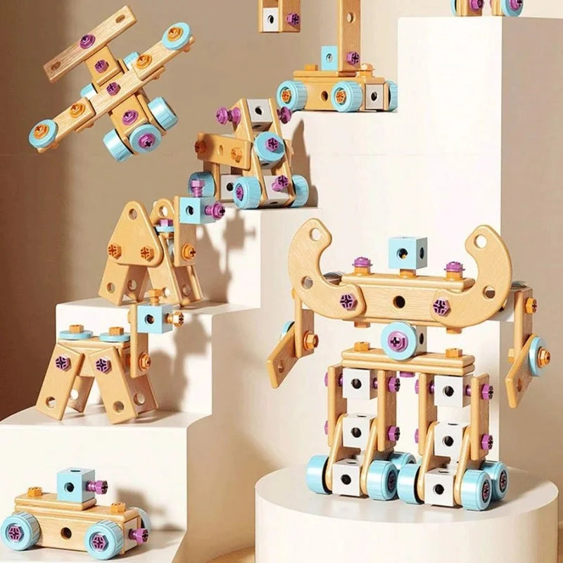 Kids Wooden Construction Tool Set with Electric Drill - 126 Pieces
