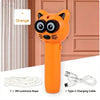 An orange cat toy shaped like a fox with large eyes is shown next to a 3M luminous rope and a Type-C charging cable.