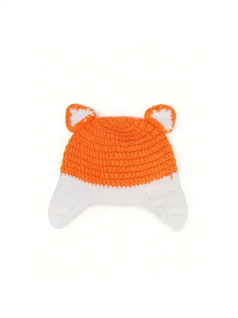 Handmade crochet fox costume for baby photography in orange and white