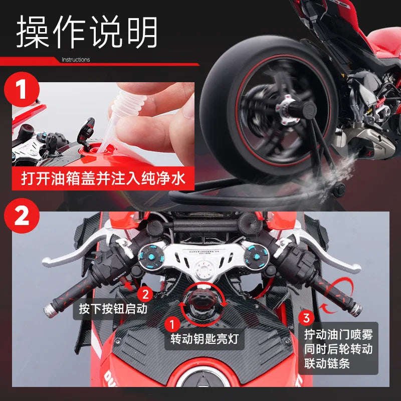 1:7 Scale Ducati V4 Diecast Motorcycle Model with Sound and Light Effects