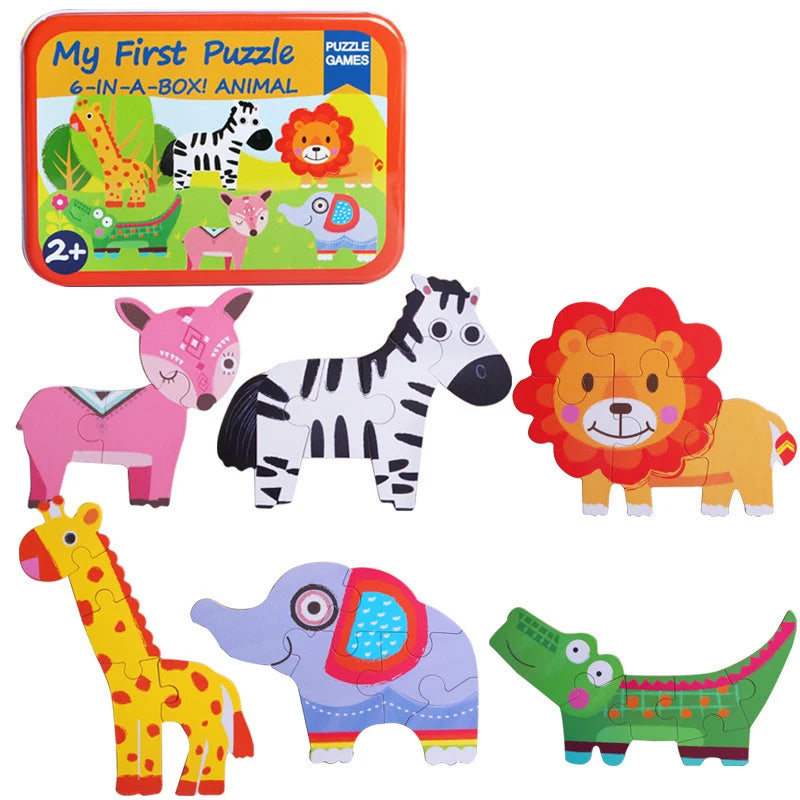 Montessori Wooden Animal Puzzle Set with Storage Box