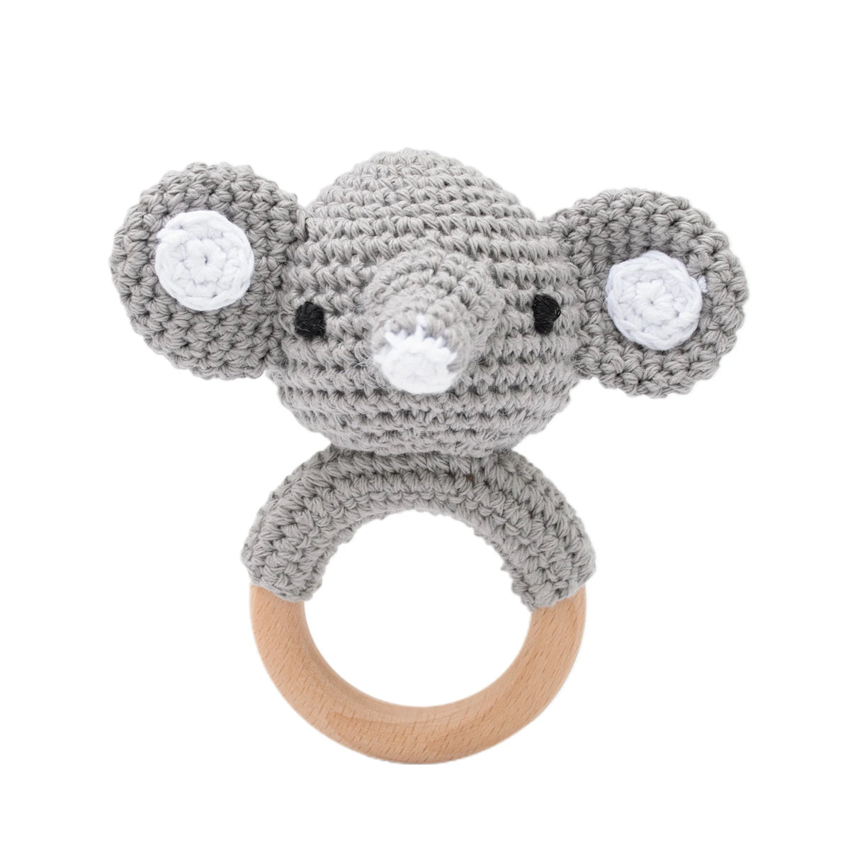 Handcrafted Wooden Crochet Animal Rattle for Babies