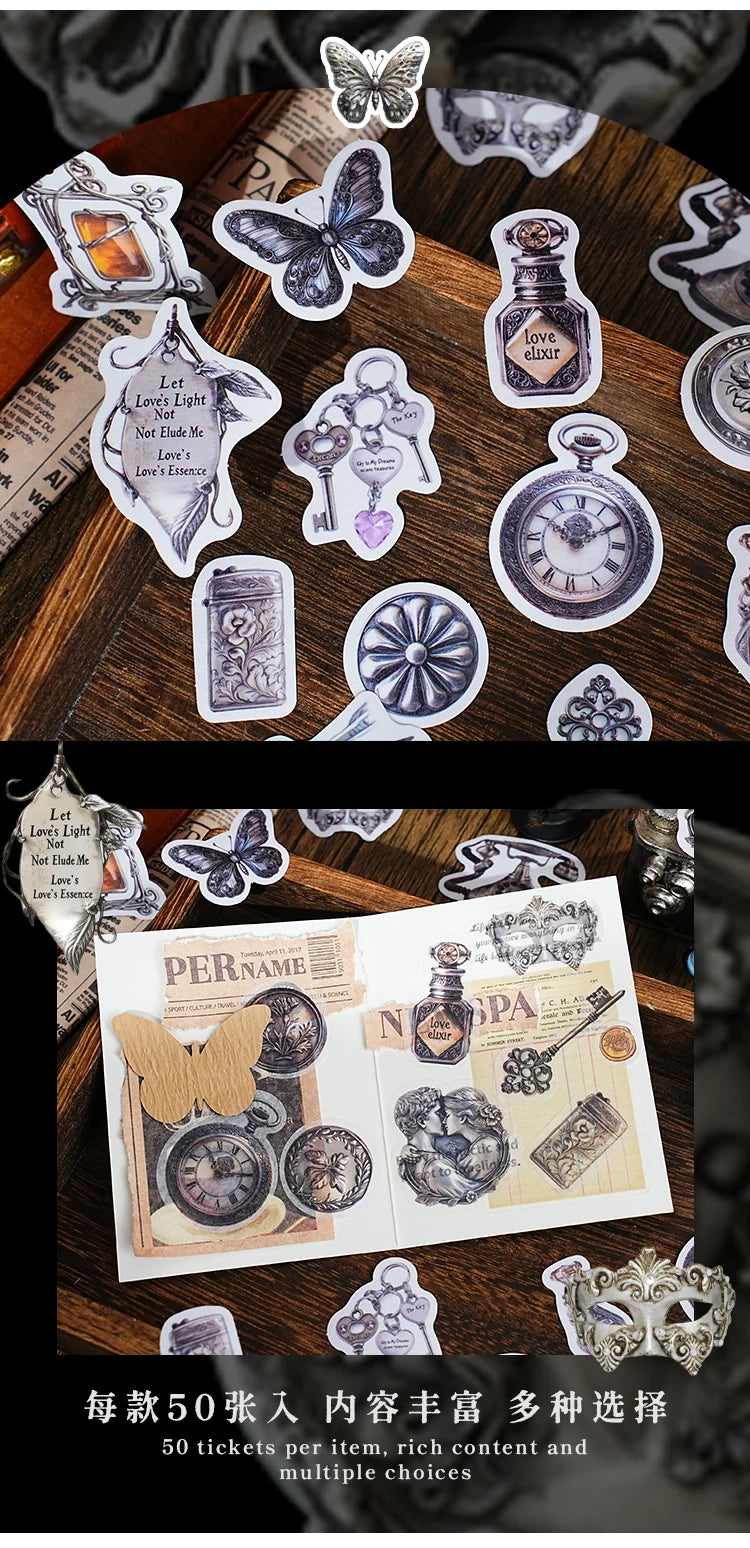 Vintage Alchemy Washi Sticker Pack – 50 Unique Metal-Inspired Designs for DIY Crafts