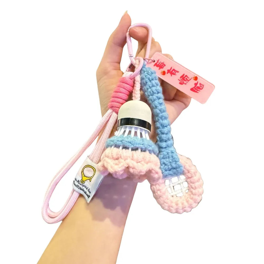 Crochet Badminton Keychain - Cute Knitted Sports Bag Charm
