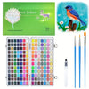 A watercolor paint set featuring a palette of colors, brushes, and pencils for painting.