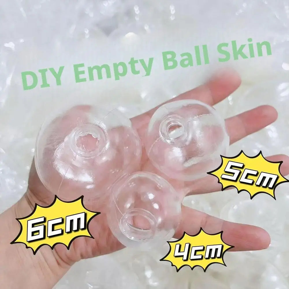 Hand holding DIY empty ball skin silicone covers with measurements 5cm and 6cm