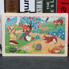 A 24-piece wooden jigsaw puzzle featuring various woodland animals like deer, foxes, and birds on a light background.