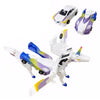 A transforming unicorn car set featuring white and purple vehicles in various forms.