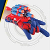 A red and blue superhero web shooter glove toy set with orange and blue connectors shown against a white background.