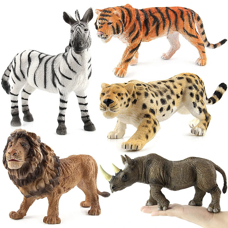 Realistic Wild Animal Figures - Leopard, Tiger, Lion, Elephant, Zebra Set