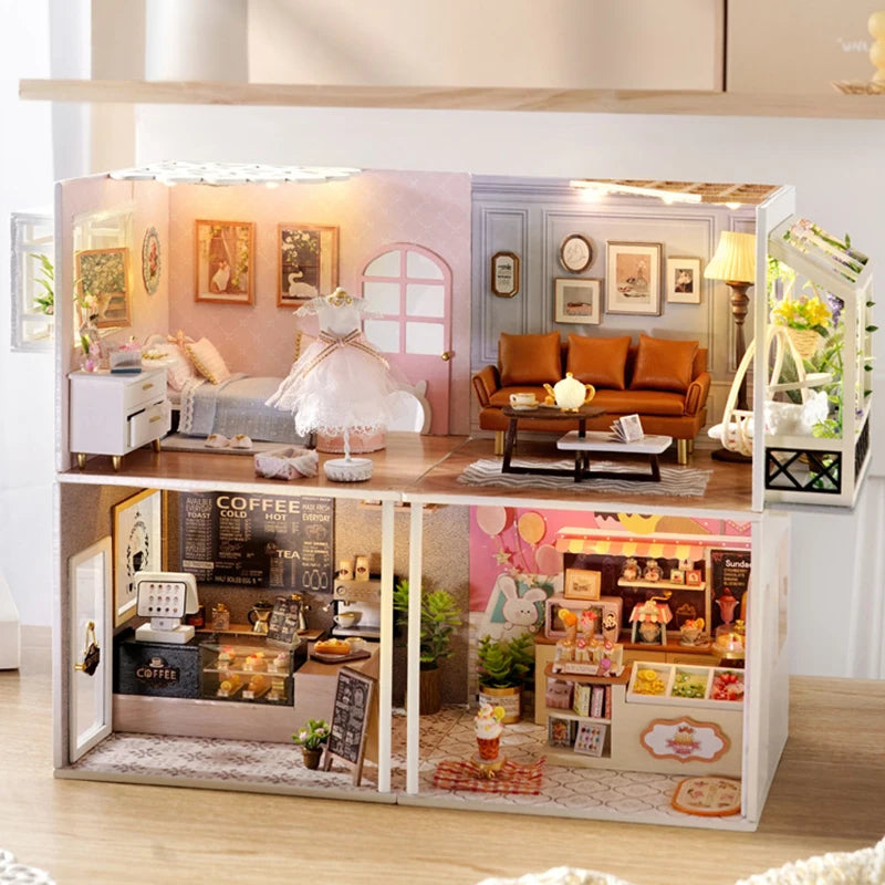 DIY Wooden Miniature Dollhouse Coffee Shop Kit
