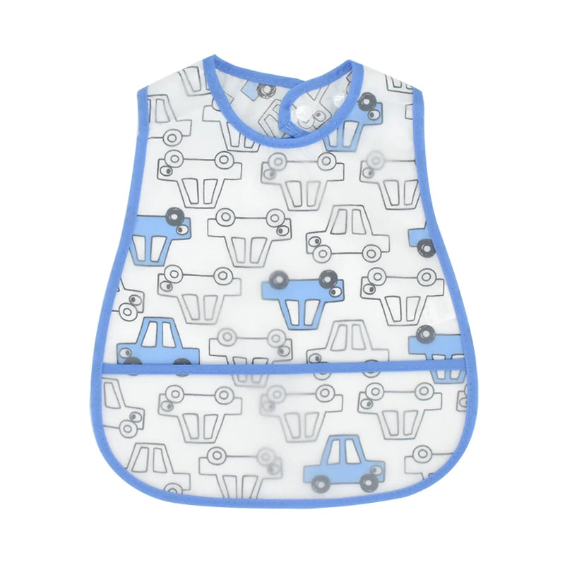 White and blue cartoon pattern waterproof baby bibs for toddlers