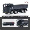 A black pull-back container truck toy for kids with a box-like cargo area.
