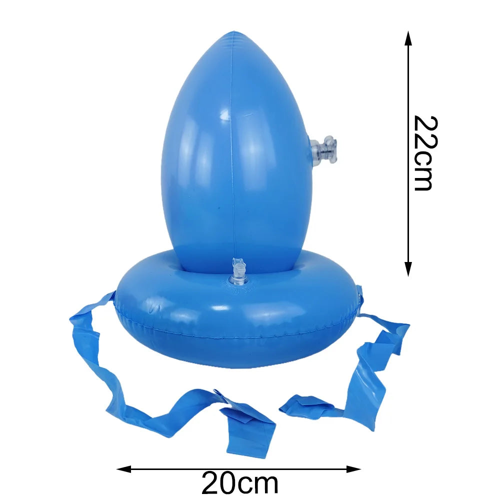 Blue inflatable Easter egg and spoon race game set with an egg and a spoon.