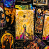 A collection of various illuminated tarot cards featuring mystical imagery and vibrant colors.