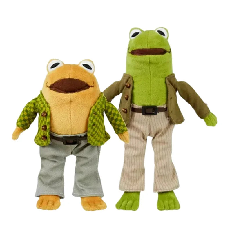 A plush toy of a cartoon hero and a frog, both soft and huggable for kids.