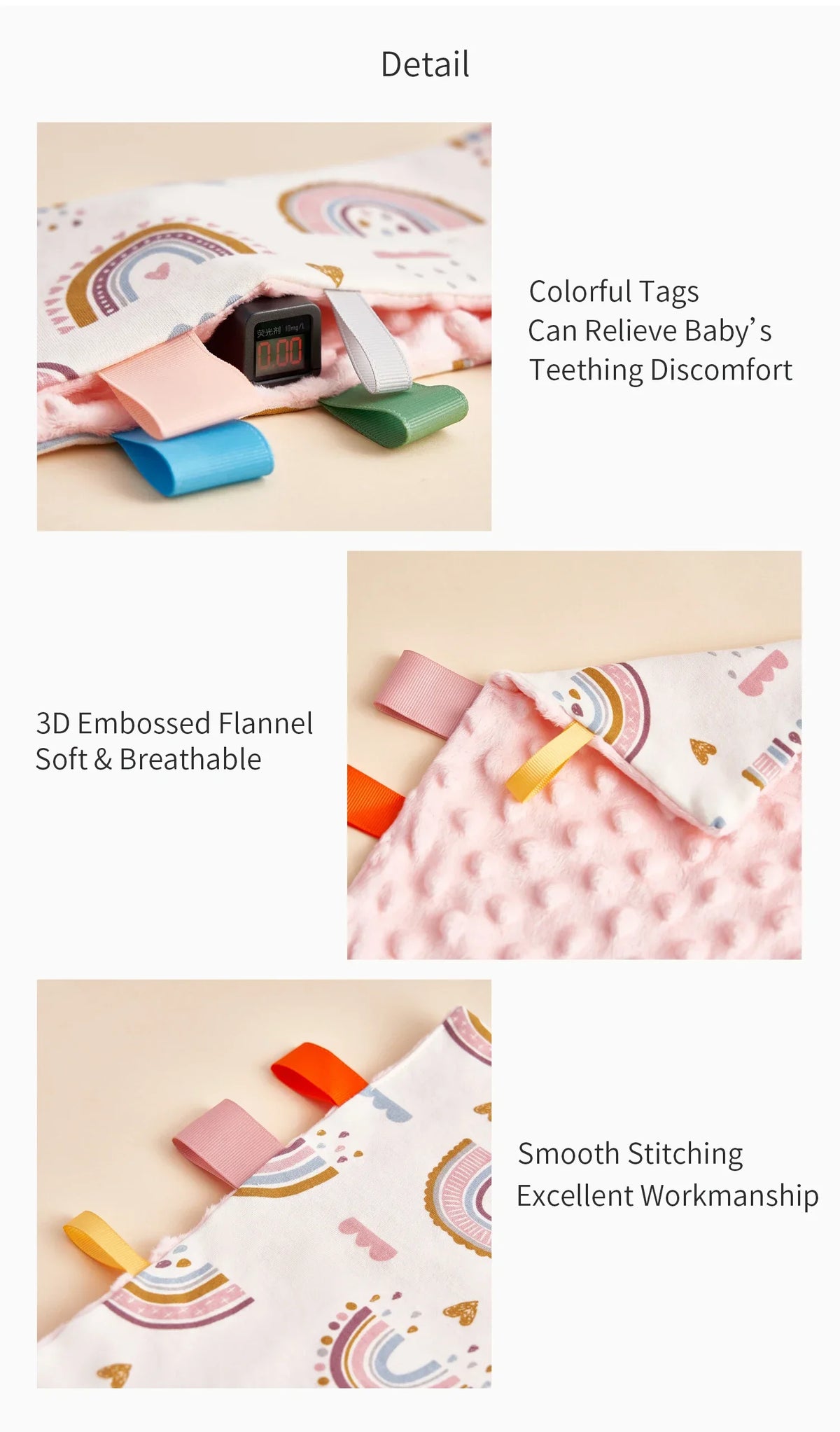 Baby Sensory Tag Comfort Blanket with Soft Cotton