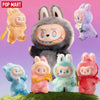 A collection of Labubu vinyl plush pendants featuring various monster characters in pastel colors and textures.