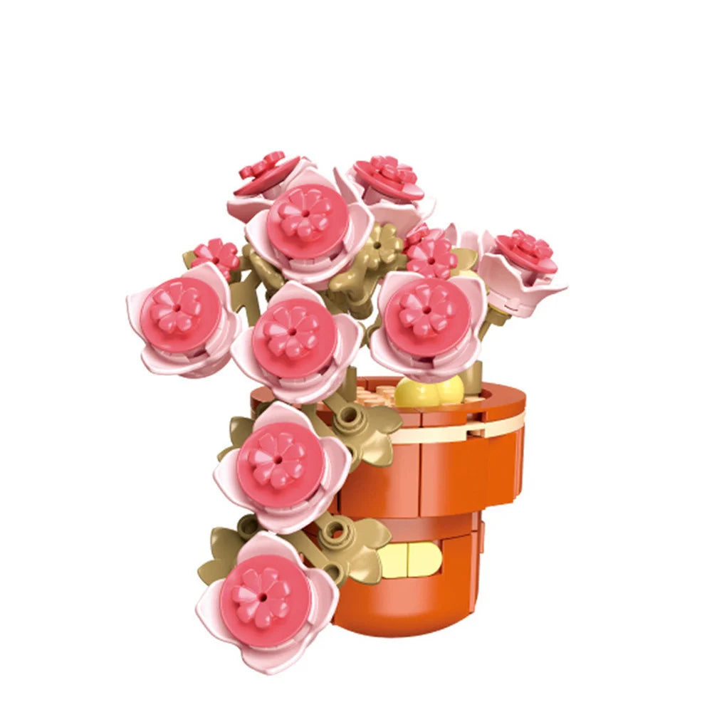 A set of pink and peach flower-shaped building blocks for creative construction