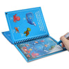 A blue reusable water drawing book featuring sea creatures and a magic pen for drawing.