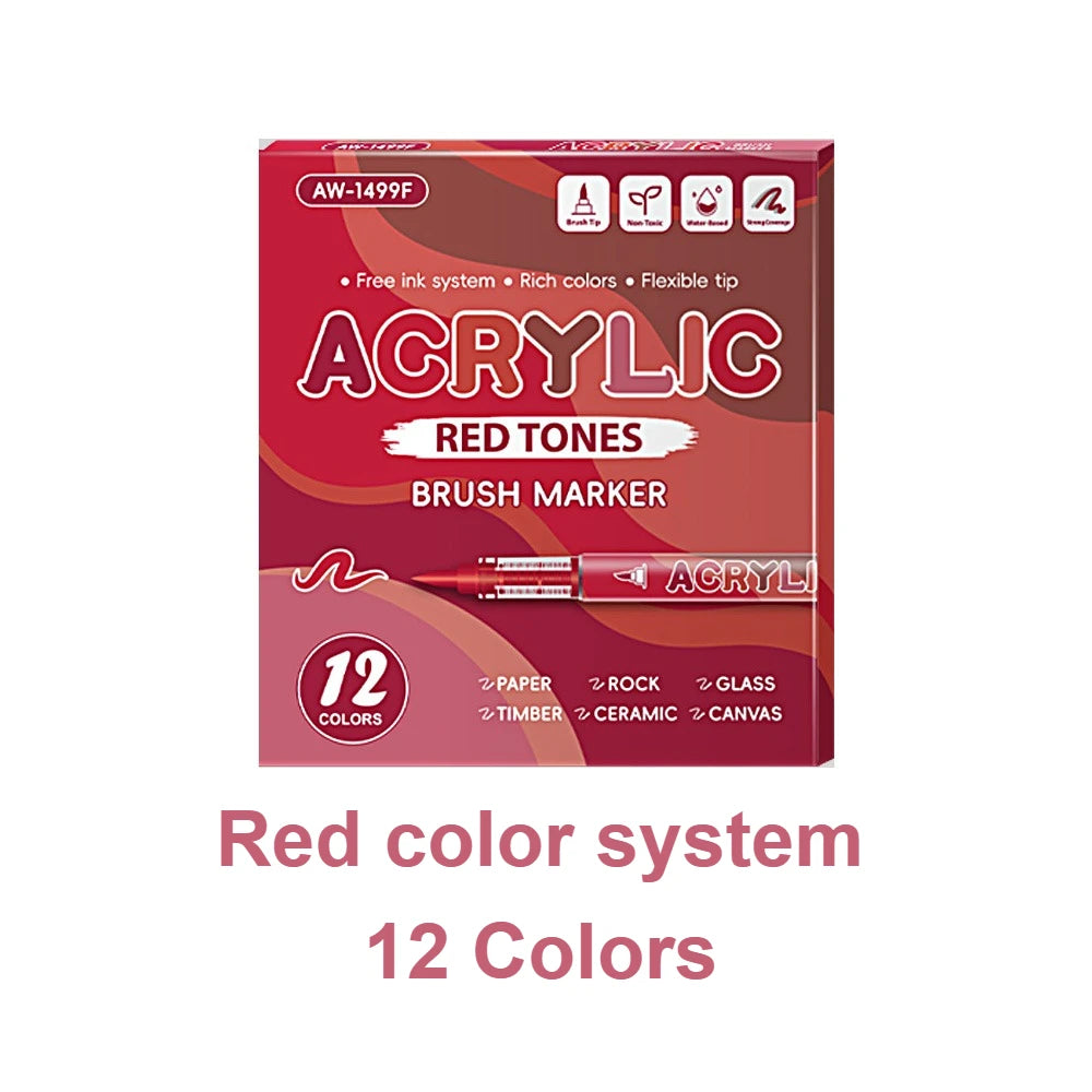 Acrylic Marker Set with Soft Brush Tips – 12 Colors