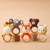 Handcrafted Wooden Crochet Animal Rattle for Babies